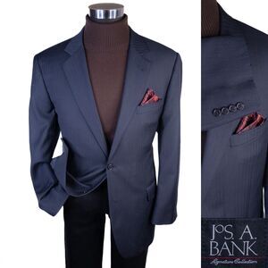 JOS A BANK Mens Blazer Sport Coat Suit Jacket Size 44R Blue Wool Herringbone EUC